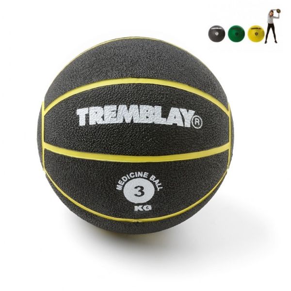 წონითი ბურთ TREMBLAY Medicine Ball 3kg D23cm ყვითელი ზოლებით